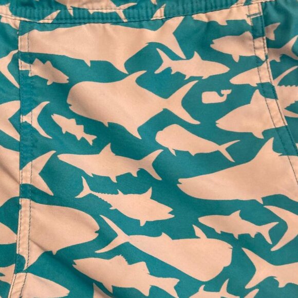 Vineyard Vines Preppy Swim Trunks Blue Lined Board Shorts with Sharks, Medium - Picture 3 of 6